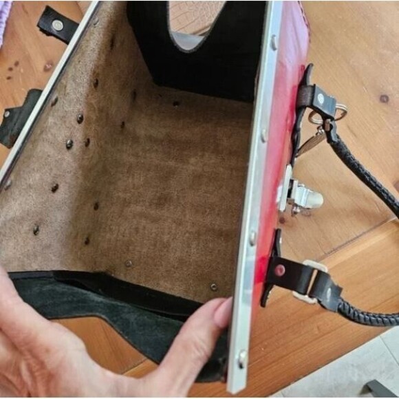 Mozzafiati Ferrara Satchel Red Black Italian Leather Hand Bag Giovanni Villa - Picture 9 of 10